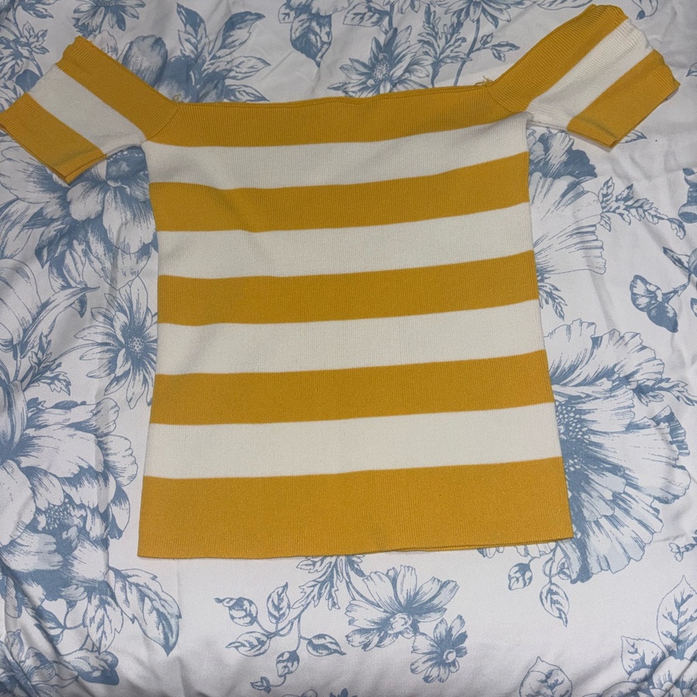 Striped Yellow and White Off-Shoulder Blouse